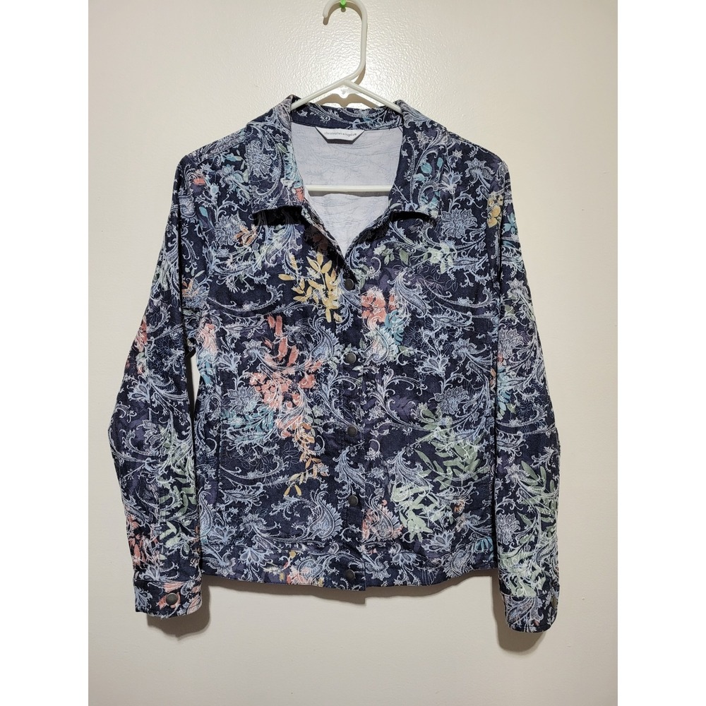Christopher & Banks Floral Paisley Denim Jacket‎ Women Medium Navy Blue
